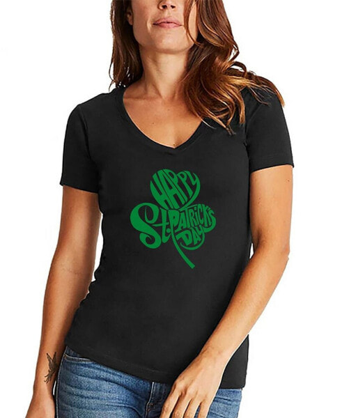 Women's St. Patrick's Day Shamrock Word Art V-neck T-shirt