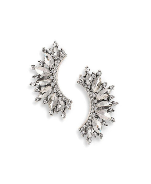 Women's Silver Embellished Curve Drop Earrings