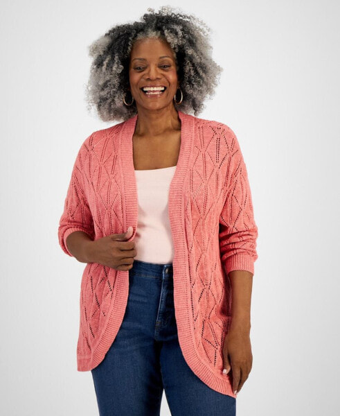 Plus Size Open-Front Pointelle Cardigan, Created for Macy's