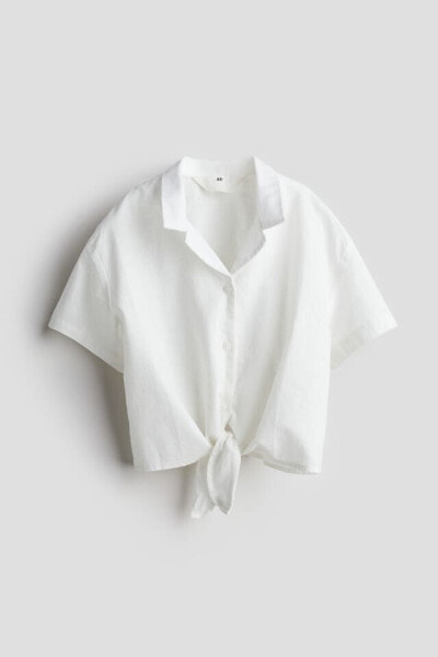 Linen-blend Tie-hem Shirt