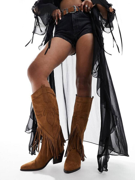 Glamorous knee western boots in off white