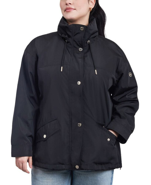 Women's Plus Size Cinched-Waist Bomber Raincoat