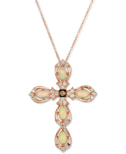 Neopolitan Opal (5/8 ct. t.w.) & Diamond (1/4 ct. t.w.) Cross 18" Pendant Necklace in 14k Rose Gold