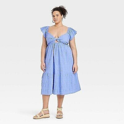 Women's Flutter Short Sleeve Midi A-Line Dress - Universal Thread Blue XXL