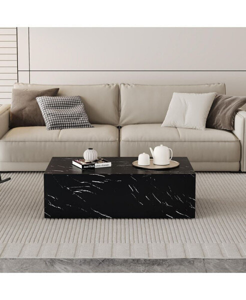 Exquisite Black Pattern Coffee Table with Easy Assembly