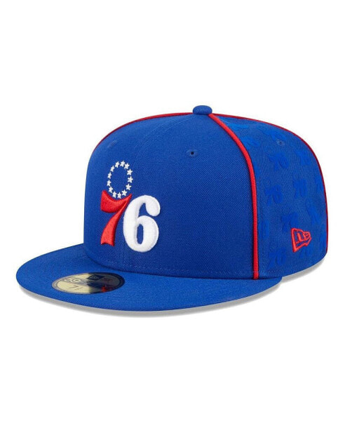 Men's Royal Philadelphia 76ers Piped and Flocked 59Fifty Fitted Hat