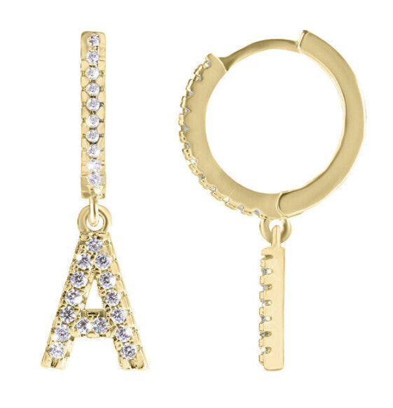 Round gold-plated single earrings "A" with zircons