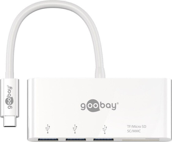 Goobay 62097 кабельный разъем/переходник USB C 3x USB 3.0, microSD, SD Белый