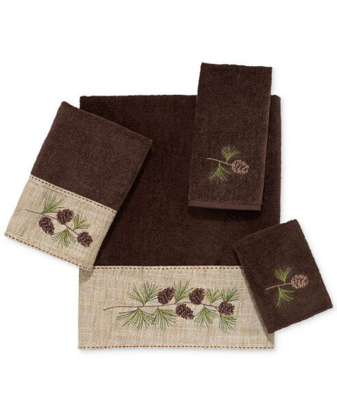 Pine Branch Embroidered Cotton Hand Towel, 16" x 30"