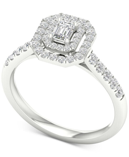 Кольцо Macy's Diamond Emerald-Cut Double Halo Engagement