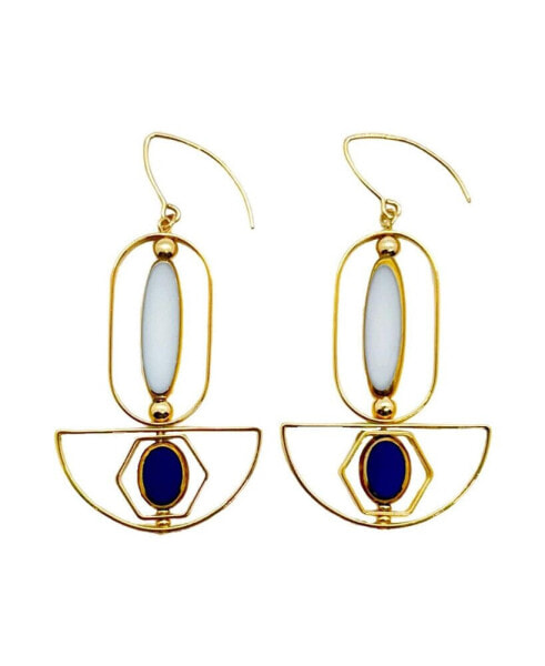 Blue and White Art Deco Earrings