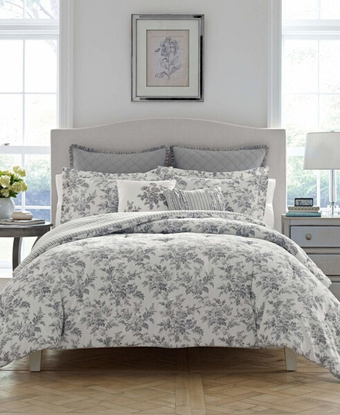 Annalise Floral Cotton Reversible 5 Piece Duvet Cover Set, Twin