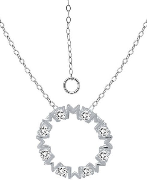 Cubic Zirconia "Mom" Circle Pendant Necklace in Sterling Silver, 16" + 2" extender, Created for Macy's