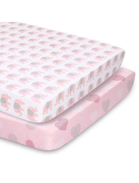 Pink Elephants and Hearts Crib Sheet 2 Pack Set