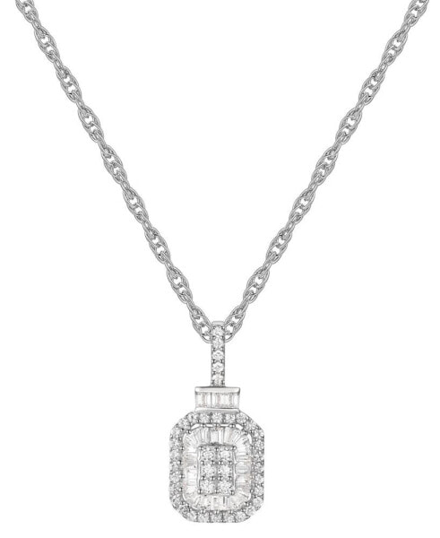 Macy's diamond Round & Baguette Cluster 18" Pendant Necklace (1/3 ct. t.w.) in Sterling Silver