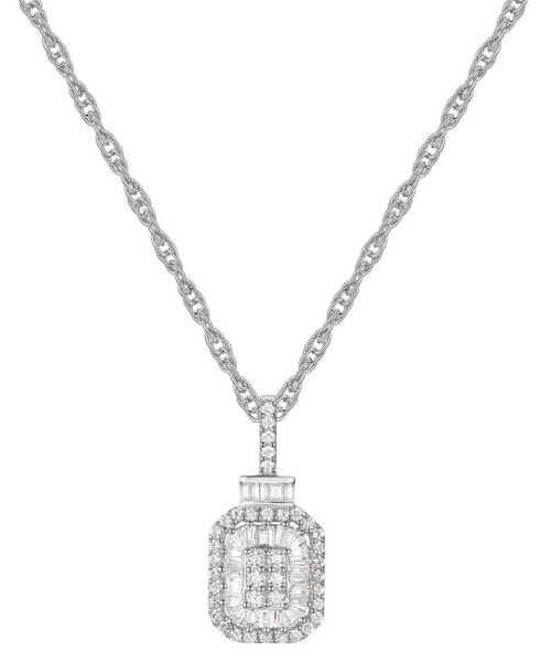 Diamond Round & Baguette Cluster 18" Pendant Necklace (1/3 ct. t.w.) in Sterling Silver