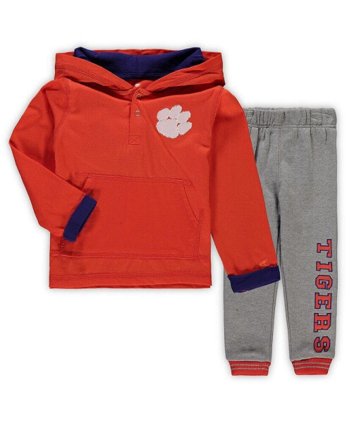 Toddler Boys Orange, Heather Gray Clemson Tigers Poppies Hoodie and Sweatpants Set