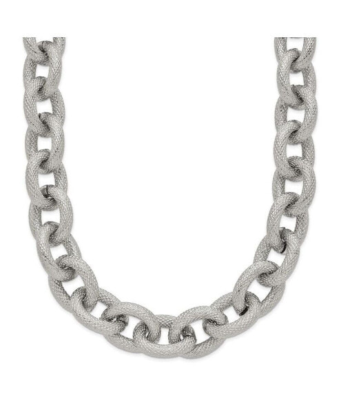Stainless Steel Polished and Textured Link 16.5 inch Necklace