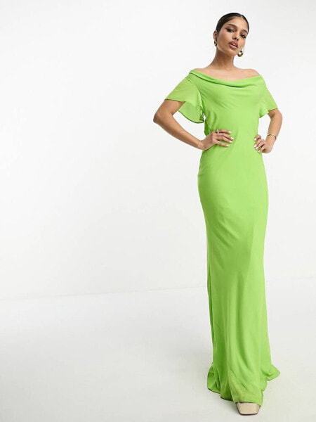 ASOS DESIGN flutter sleeve cowl neck maxi dress in apple green