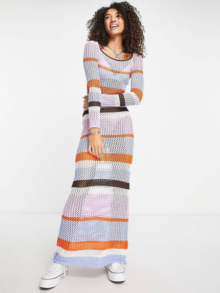 NA-KD crochet knitted maxi dress in stripe print