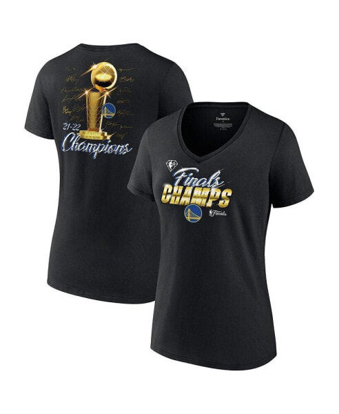 Women's Black Golden State Warriors 2022 NBA Finals Champions Forward Roster Signature V-Neck T-shirt