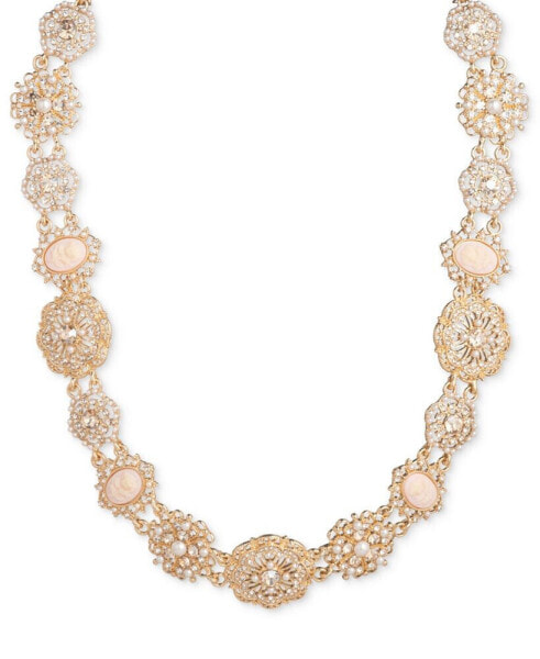 Gold-Tone Crystal & Imitation Pearl Flower Cameo Collar Necklace, 16" + 3" extender