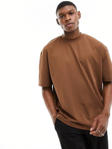 ASOS DESIGN oversized scuba t-shirt in brown