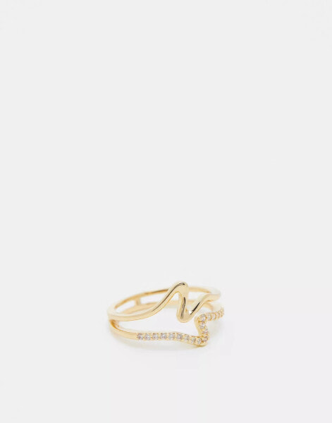 ASOS DESIGN Curve ring with cubic zirconia and squiggle design - GOLD