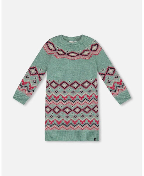 Toddler Girls Norwegian Jacquard Knit Dress Mint