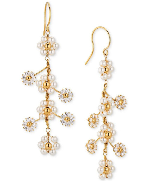 by Nadri 18k Gold-Plated Cubic Zirconia & Imitation Pearl Flower Statement Earrings