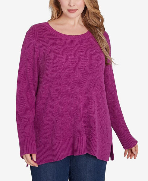 Plus Size Lets Rendez-Blue Solid Long Sleeve Sweater