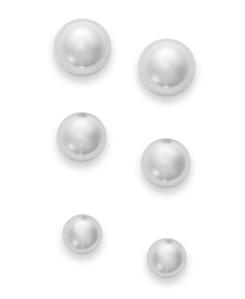 Set of 3 Ball Stud Earrings in Sterling Silver, Created for Macy's