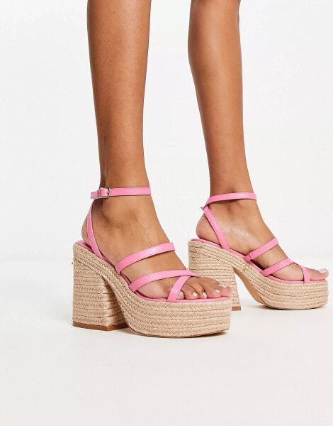 Rule London – Exklusiv – Hayes – Riemchen-Espadrilles in Rosa mit Plateausohle