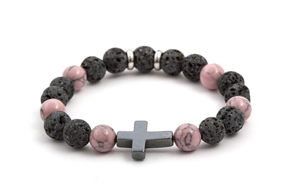 Beaded bracelet made of lava stone, howlite and hematite MINK78 / 17