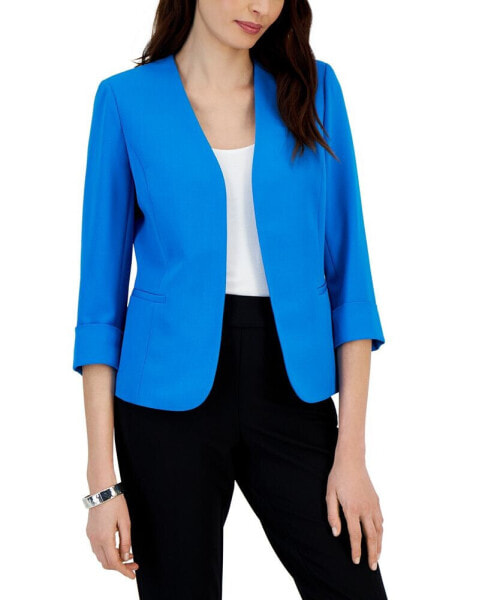 Women's Stretch Crepe Open-Front Roll-Sleeve Jacket