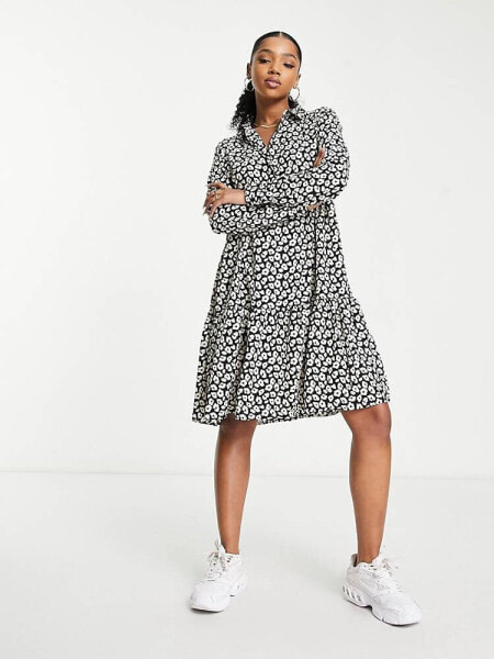 JDY mini shirt dress in leopard print