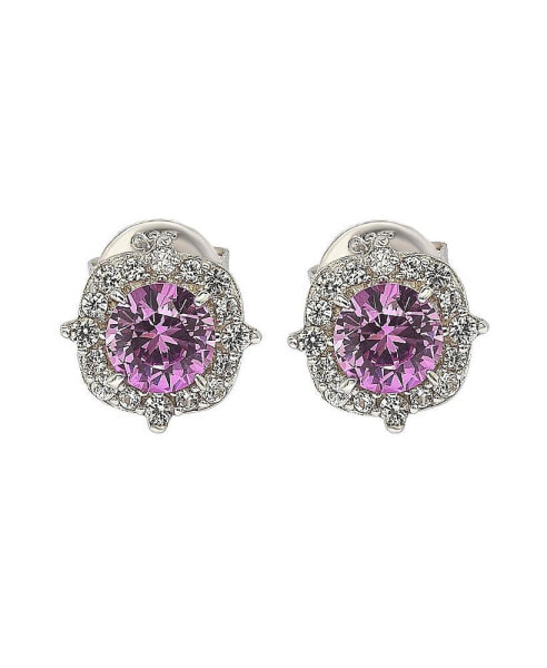 Pink Sapphire & Lab-Grown White Sapphire Halo Stud Earrings in Sterling Silver by Suzy Levian