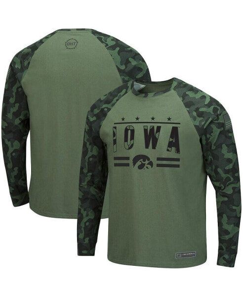 Men's Olive, Camo Iowa Hawkeyes OHT Military-Inspired Appreciation Raglan Long Sleeve T-shirt