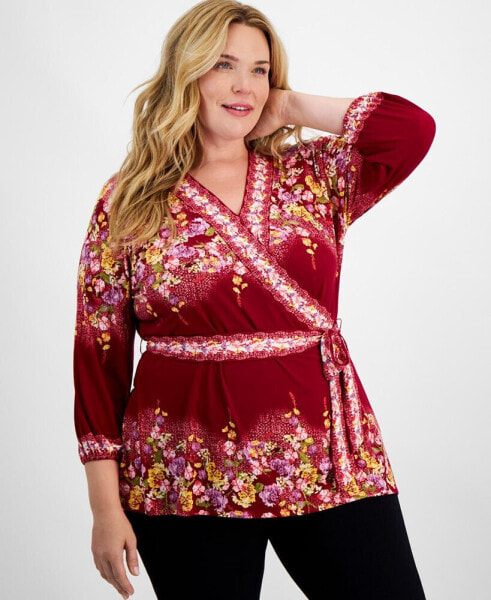 Plus Size Camille Faux-Wrap Top, Created for Macy's