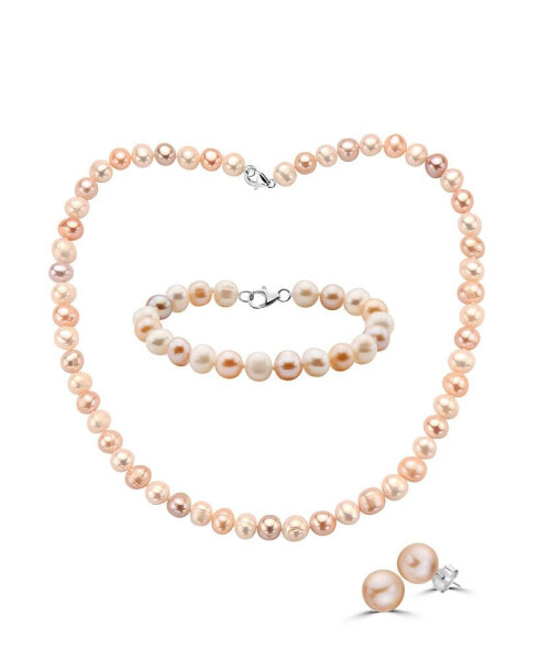 EFFY Collection eFFY® 3-Pc. Set Multicolor Cultured Freshwater Pearl (8mm) Necklace, Bracelet & Stud Earrings
