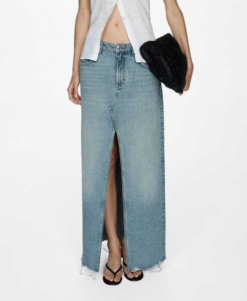 Women's Frayed Hem Detail Denim Skirt