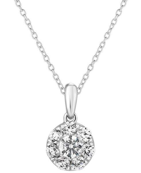 Diamond Halo Pendant Necklace (1/2 ct. t.w.) in 14k White Gold