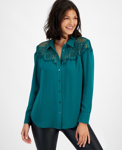 Women's Lace-Top Button-Up Shirt, Created for Macy's