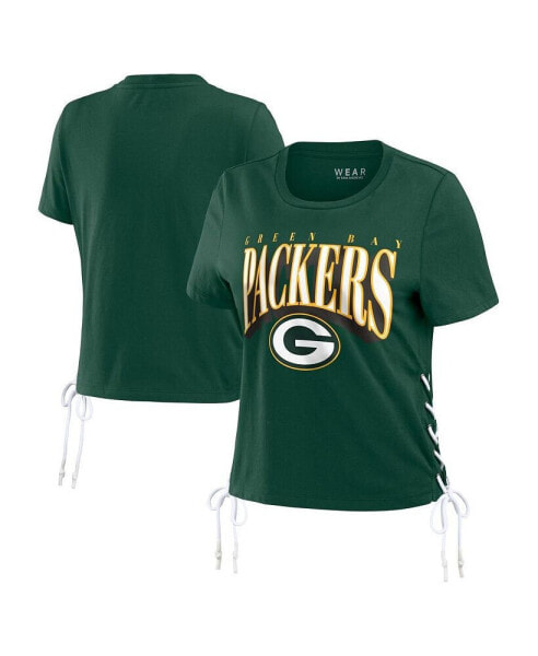 Women's Green Green Bay Packers Lace Up Side Modest Cropped T-Shirt