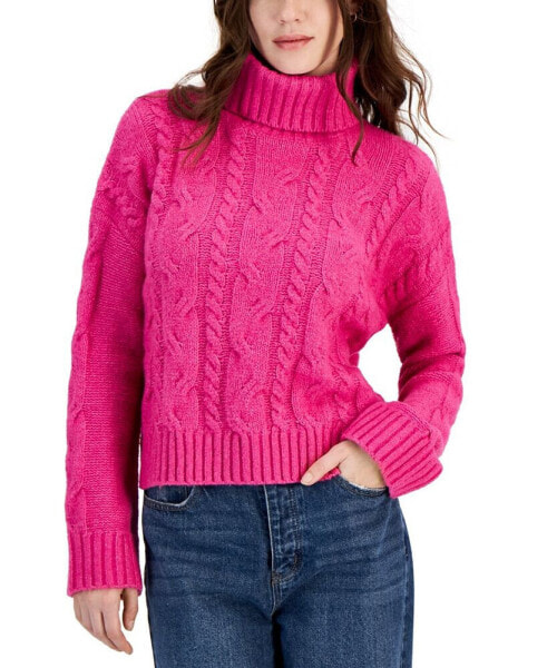 Juniors' Cable-Knit Turtleneck Sweater
