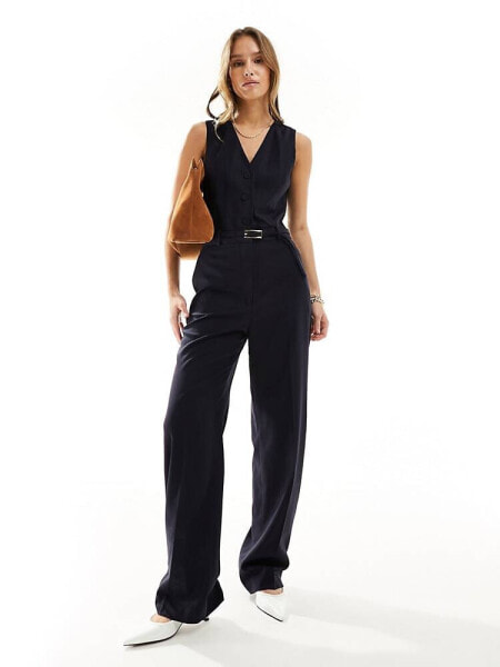 Mango waistcoat tailored jumpsuit in navy