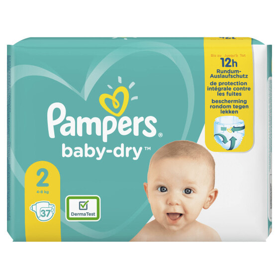 Procter & Gamble Pampers Baby-Dry Size 2, 37Nappies, Up To 12h Protection, 4-8kg, Boy/Girl, Tape diaper, 4 kg, 8 kg, White, Velcro