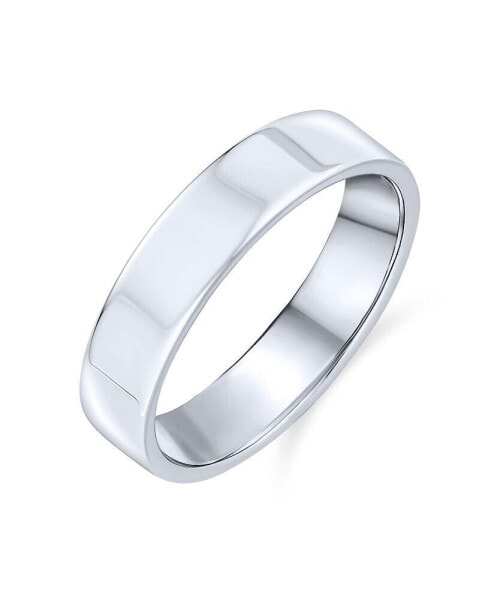 Minimalist Plain Simple .925 Sterling Silver Flat Couples Wedding Band Ring For Women For Men 4MM