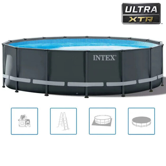 Set INTEX Ultra frame Aufstellpool - 488 x 122 cm - Rund (inkl. Sandfilter, Plane, Leiter + Bodenmatte)