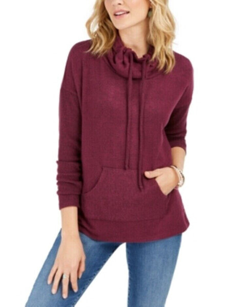 Style & Co Women's Drawstring Long Sleeve Cowl-Neck Sweater Red Velvet S